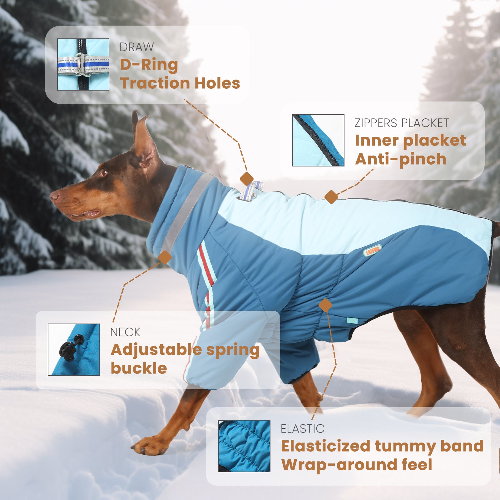 Manteau d'hiver pour chien à deux pattes Laifug gris rouge et gris bleu avec col montant