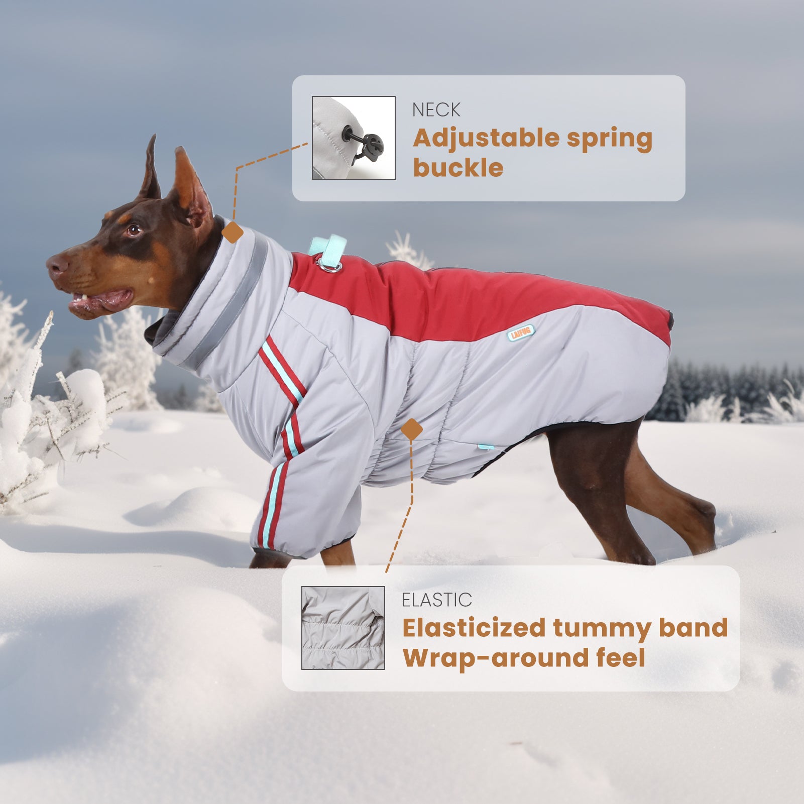 Manteau d'hiver pour chien à deux pattes Laifug gris rouge et gris bleu avec col montant