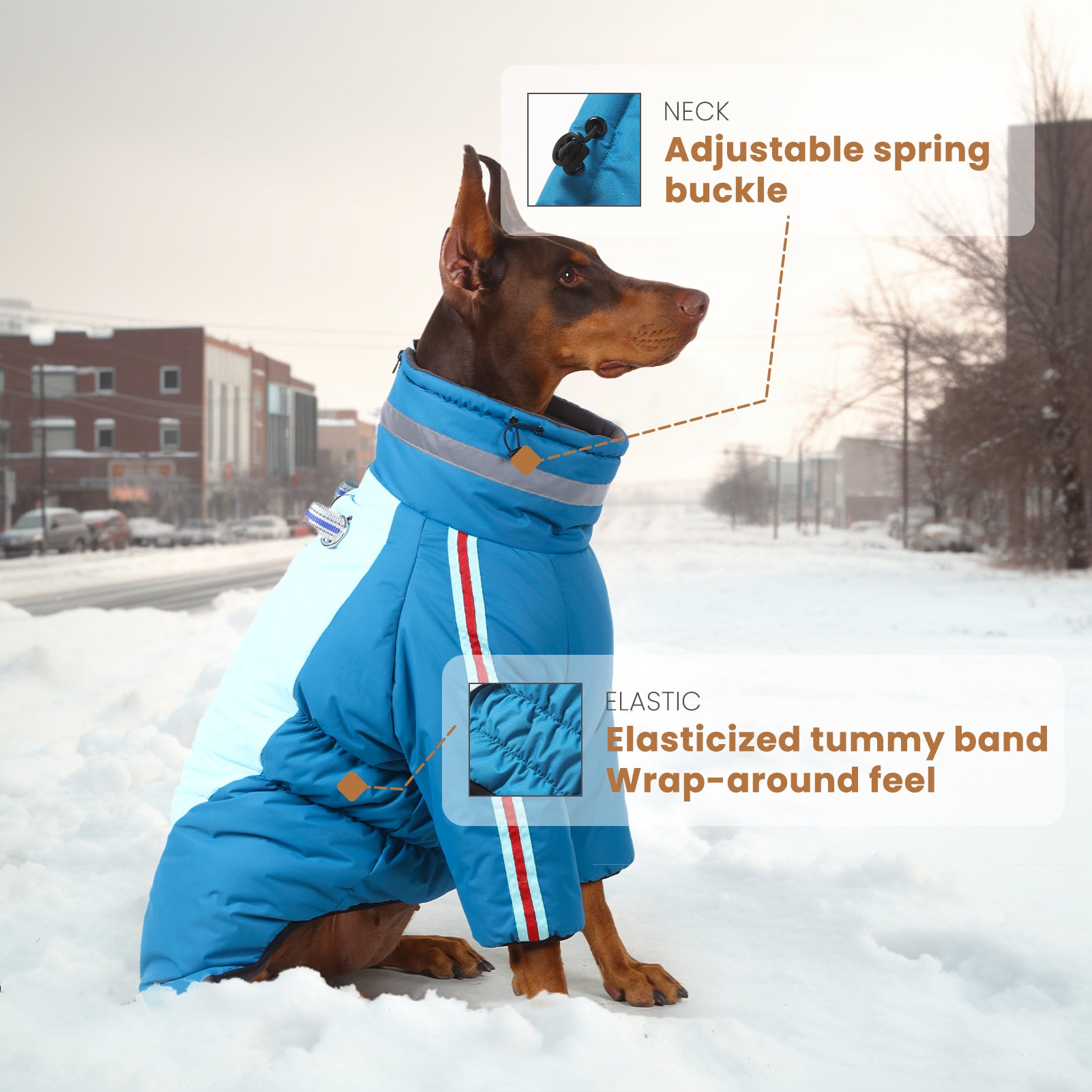 Manteau d'hiver pour chien à deux pattes Laifug gris rouge et gris bleu avec col montant