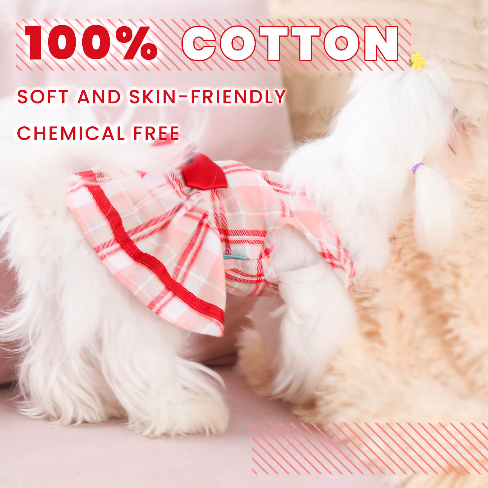 LaiFug Red Check Cotton Dog Dress