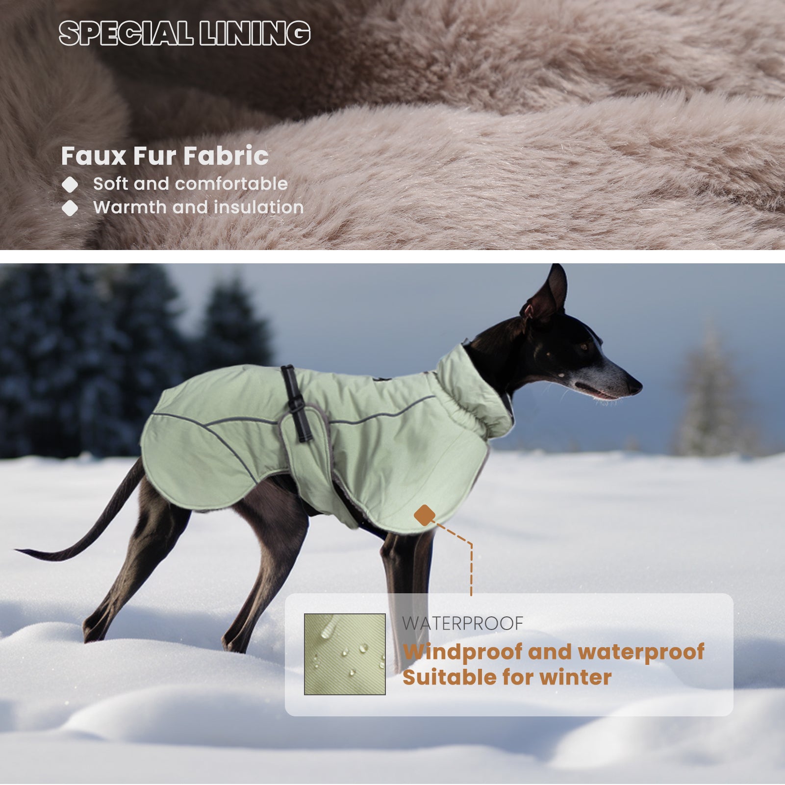 Manteau d'hiver pour chien à col montant vert Laifug