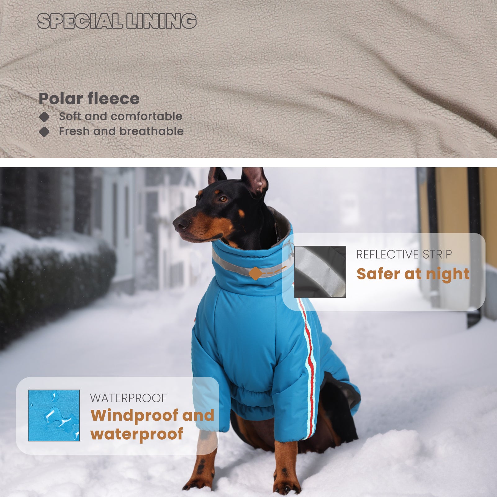 Manteau d'hiver pour chien à deux pattes Laifug gris rouge et gris bleu avec col montant