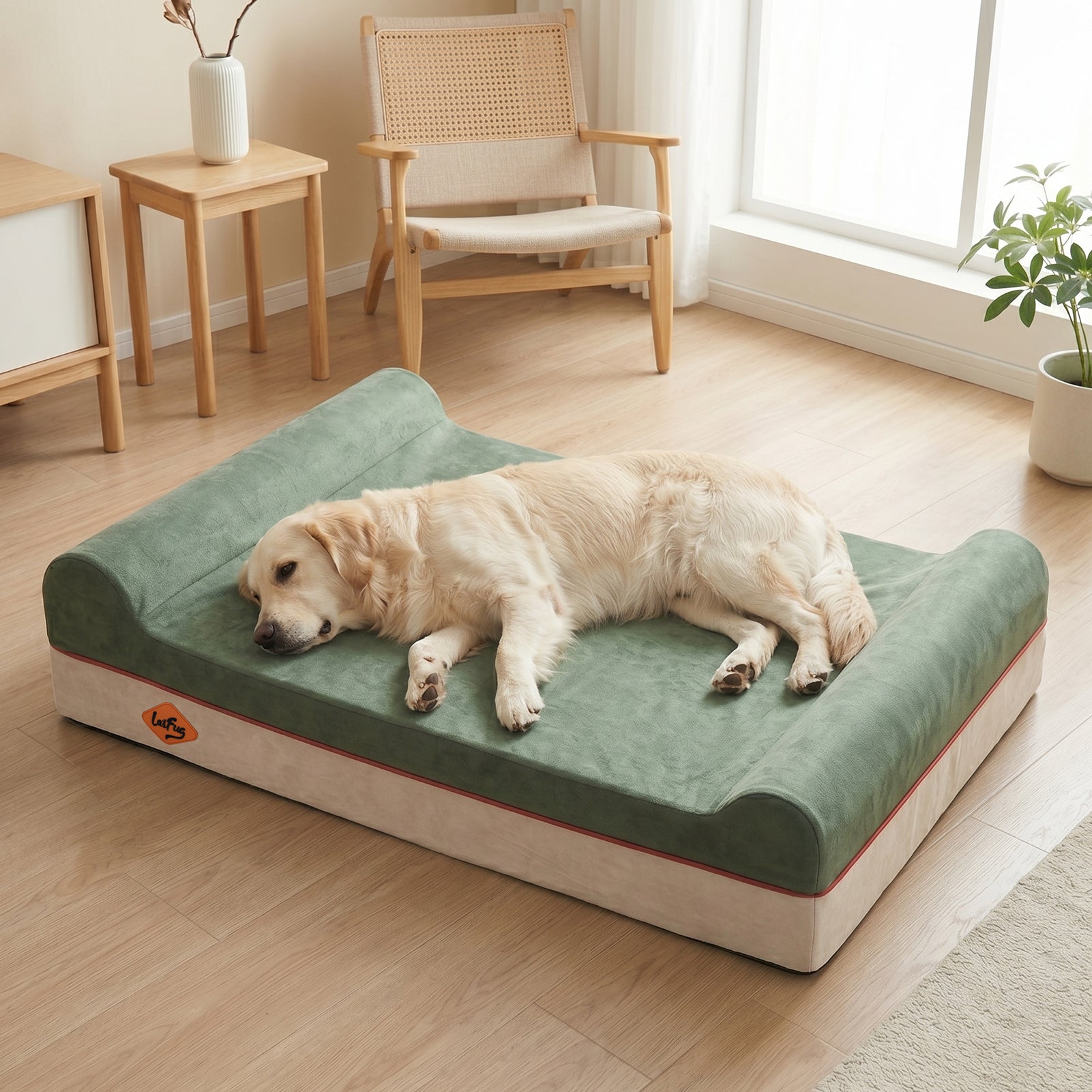 Laifug 422 Orthopedic Dog Bed with Bolster Support (Single & Double Pillow Options)