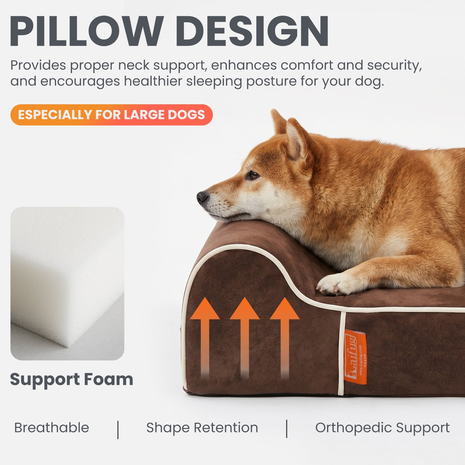 Laifug 422 Orthopedic Dog Bed with Bolster Support (Single & Double Pillow Options)