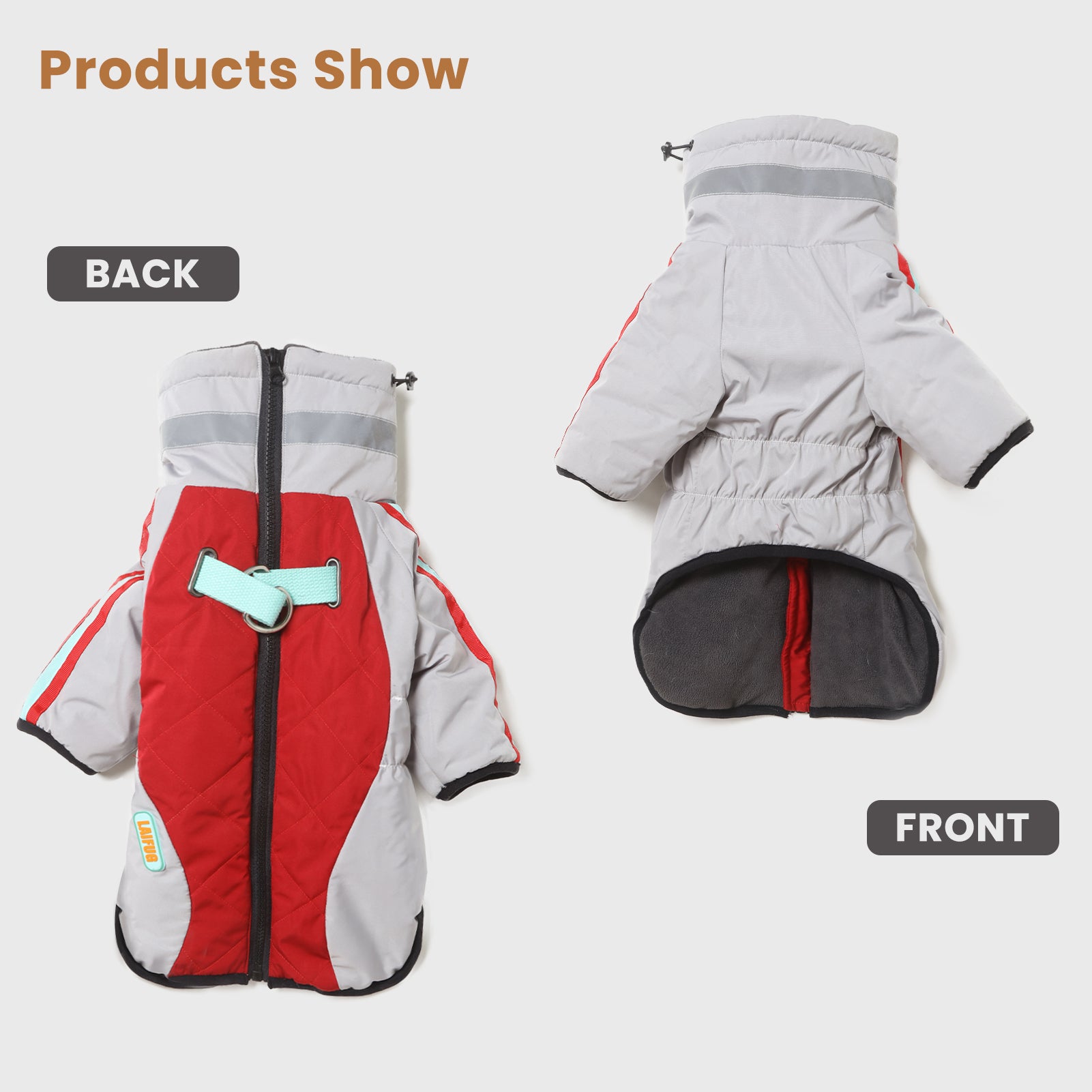 Manteau d'hiver pour chien à deux pattes Laifug gris rouge et gris bleu avec col montant