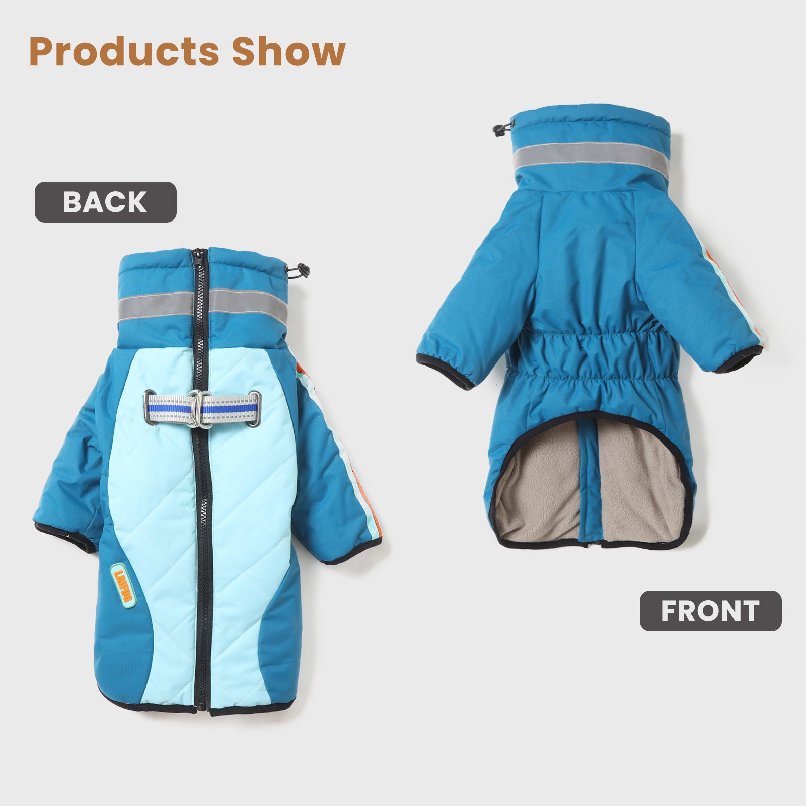 Manteau d'hiver pour chien à deux pattes Laifug gris rouge et gris bleu avec col montant