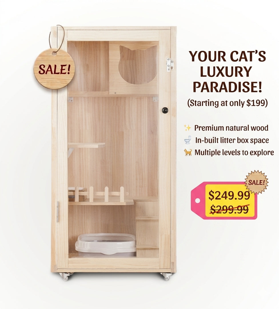 LaiFug Luxury Indoor Cat Villa – Solid Pine Wood Multi-Function House