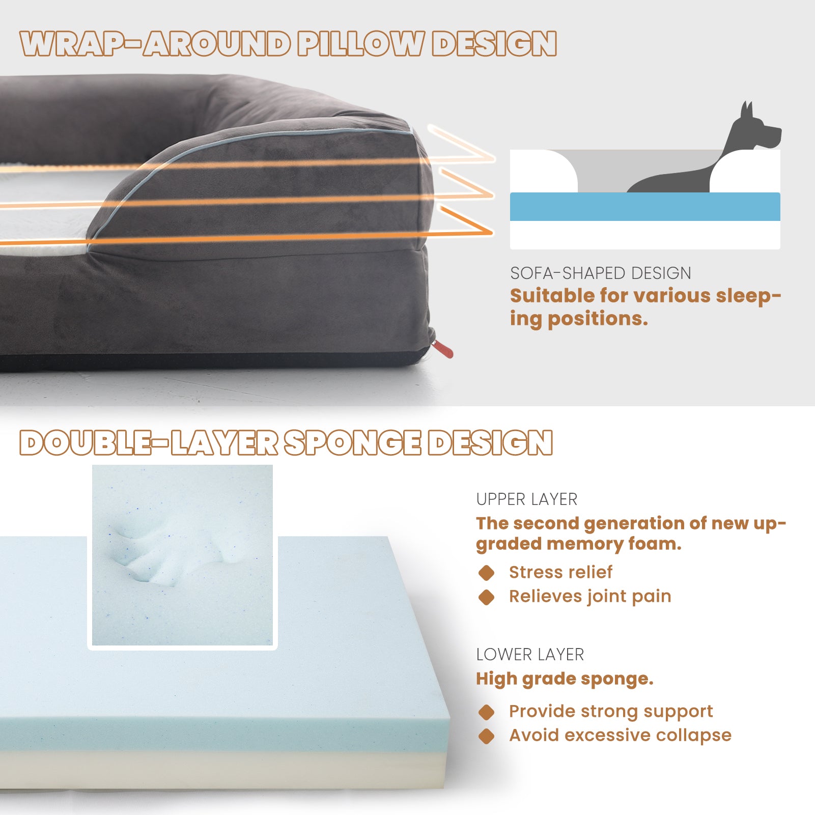 Canapé orthopédique pour chien en mousse à mémoire de forme de grande taille de Laifug
