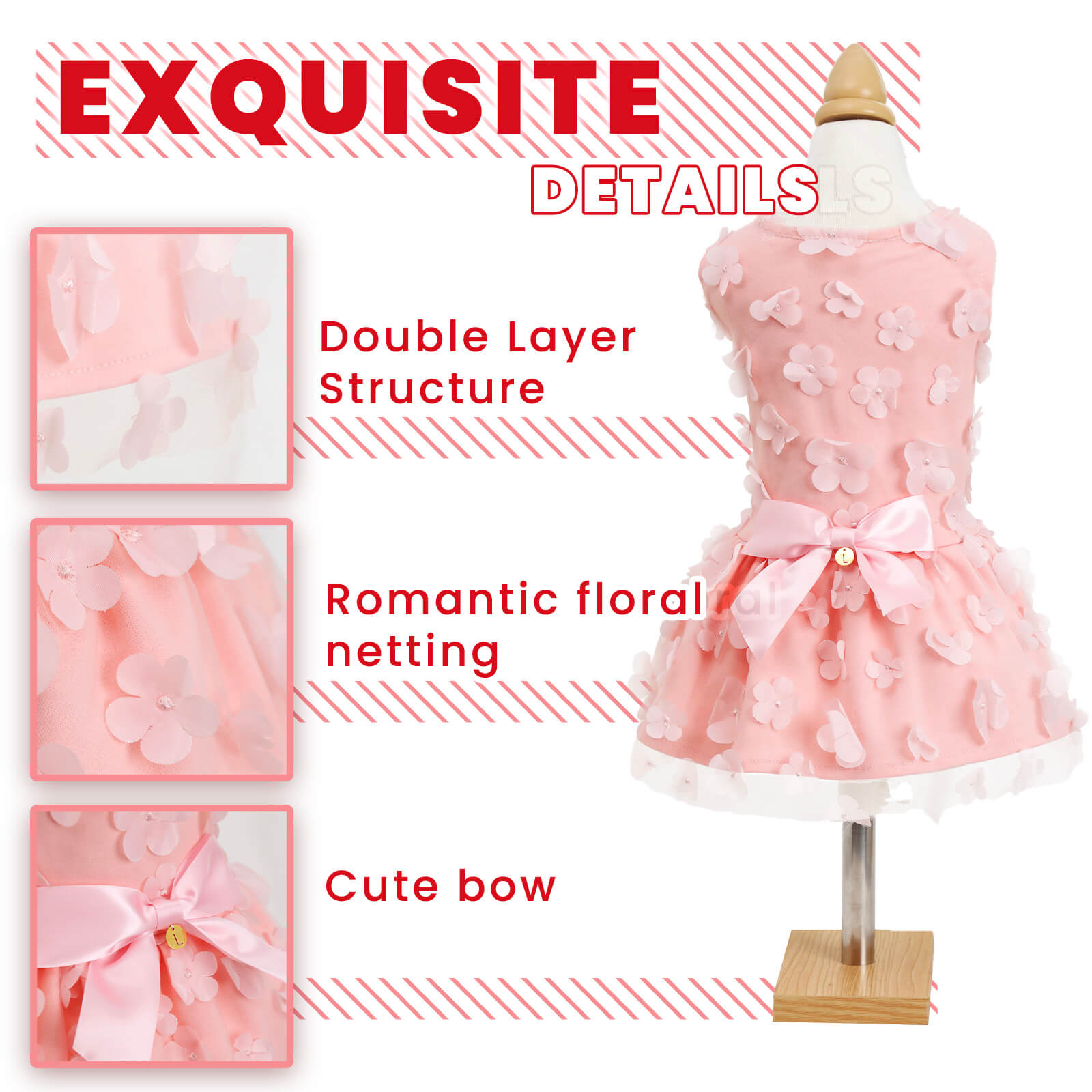 Laifug Draped Wedding Dog Dress With Flowers - LaiFug