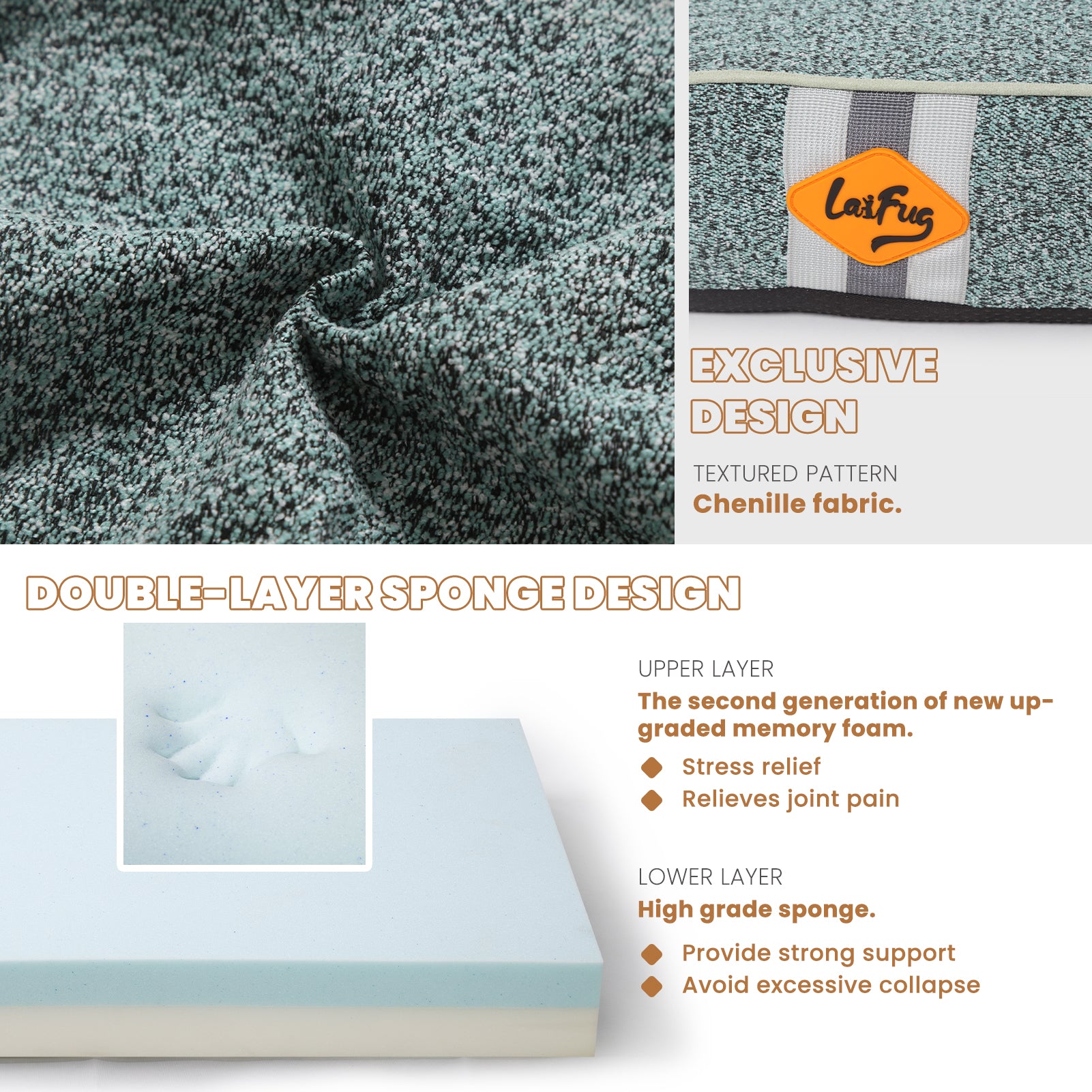 Lit pour chien en mousse à mémoire de forme Laifug, lit orthopédique pour cage pour chien de petite à grande taille