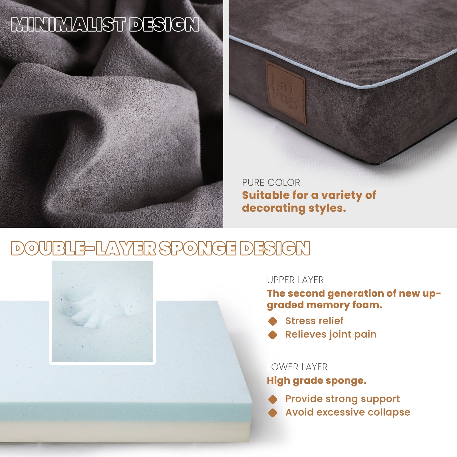 LaiFug 318 Flat Orthopedic Memory Foam Dog Bed – Minimalist Design