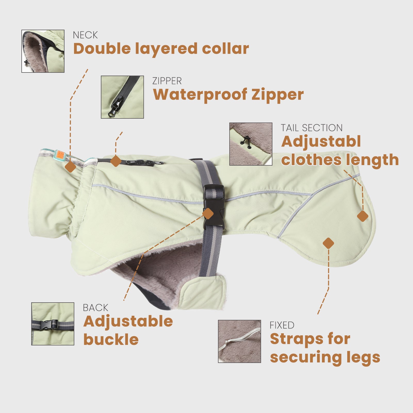 Manteau d'hiver pour chien à col montant vert Laifug