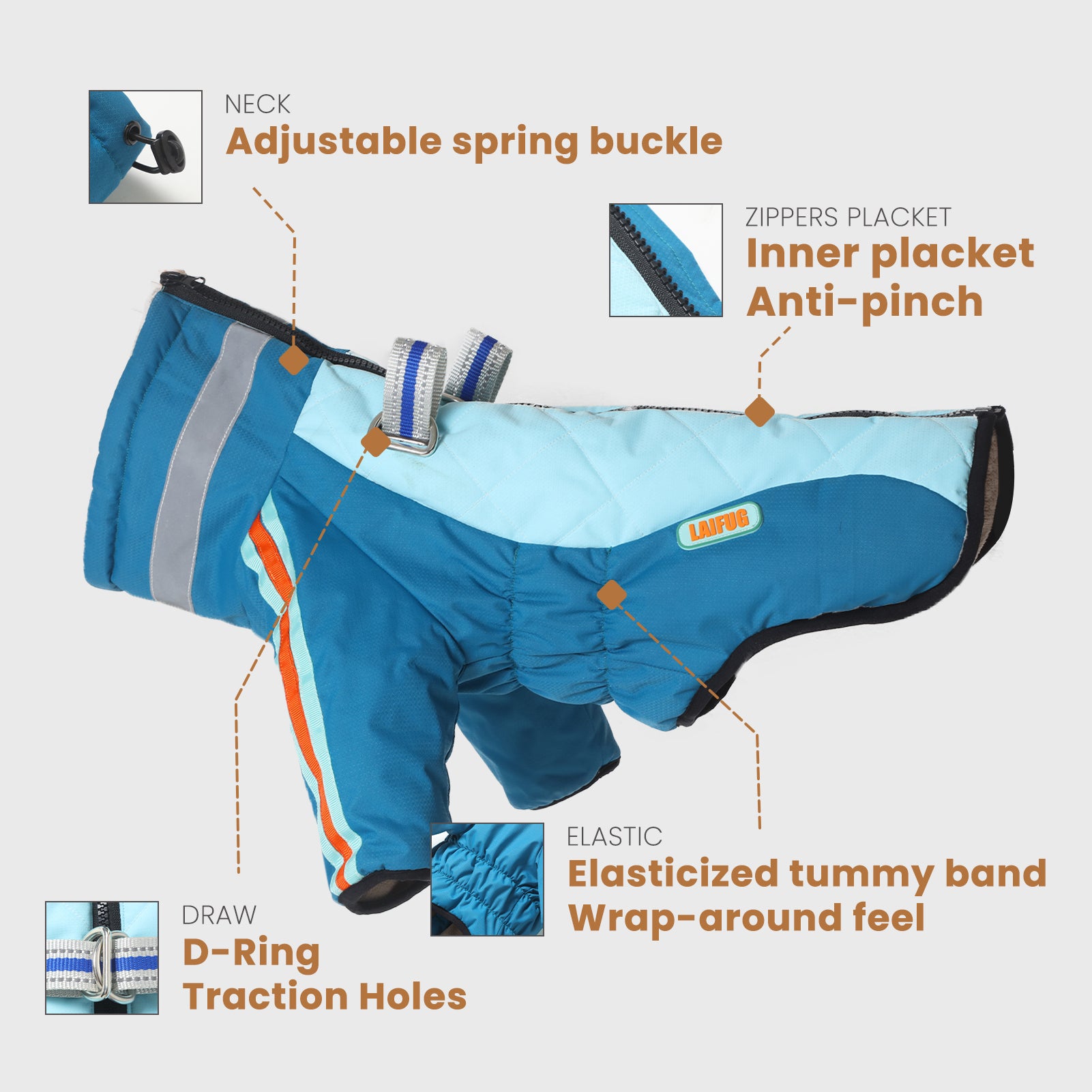 Manteau d'hiver pour chien à deux pattes Laifug gris rouge et gris bleu avec col montant