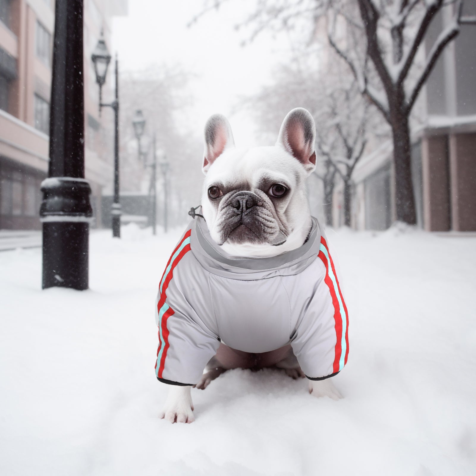 Manteau d'hiver pour chien à deux pattes Laifug gris rouge et gris bleu avec col montant
