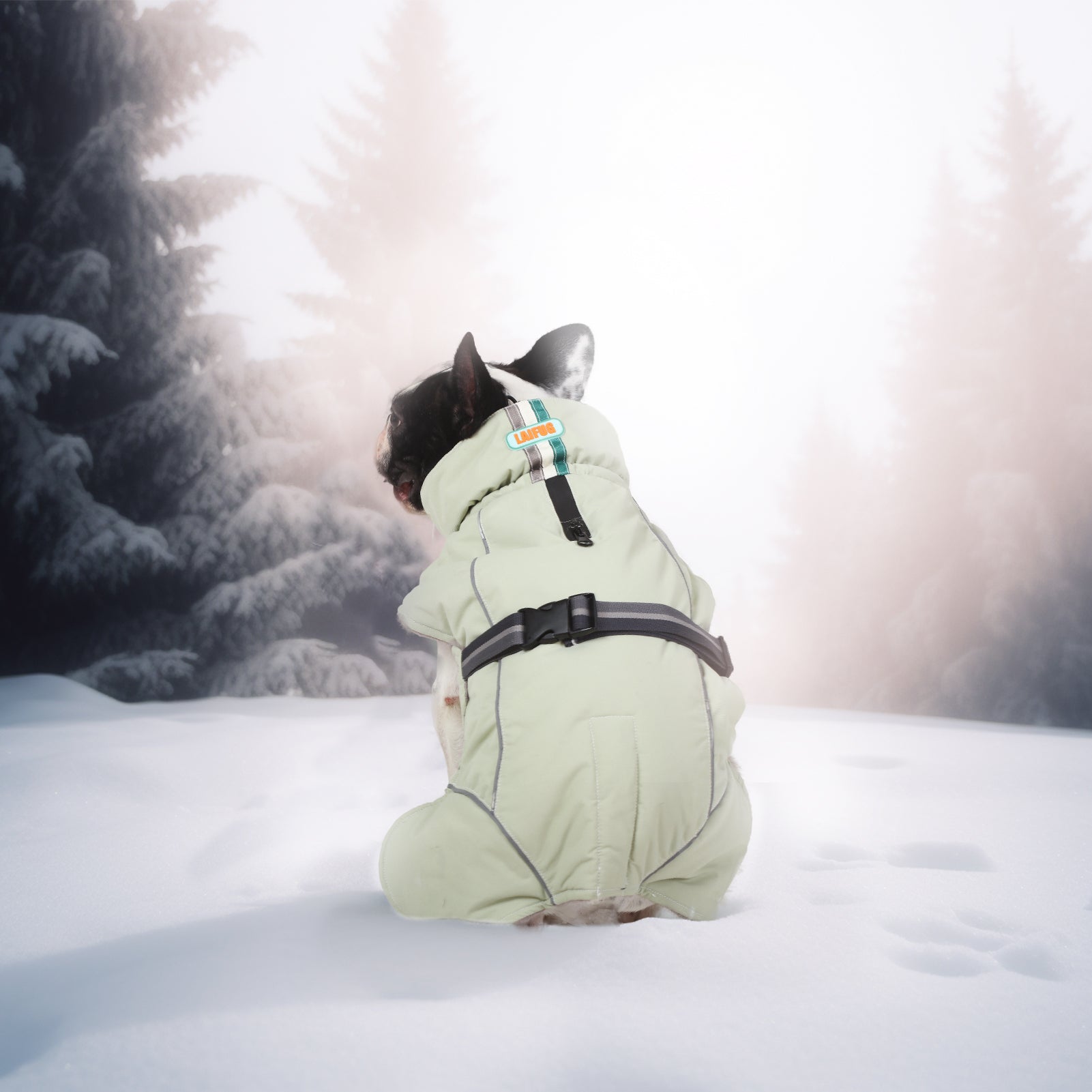 Manteau d'hiver pour chien à col montant vert Laifug