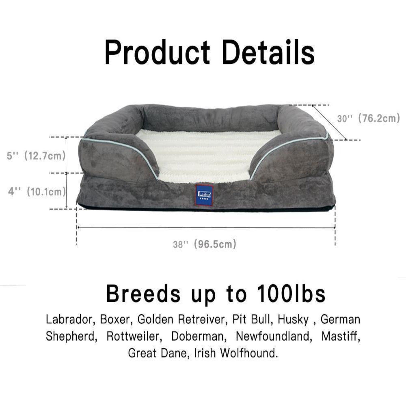Housse de rechange pour canapé en mousse à mémoire de forme Laifug 38''x30''x9''