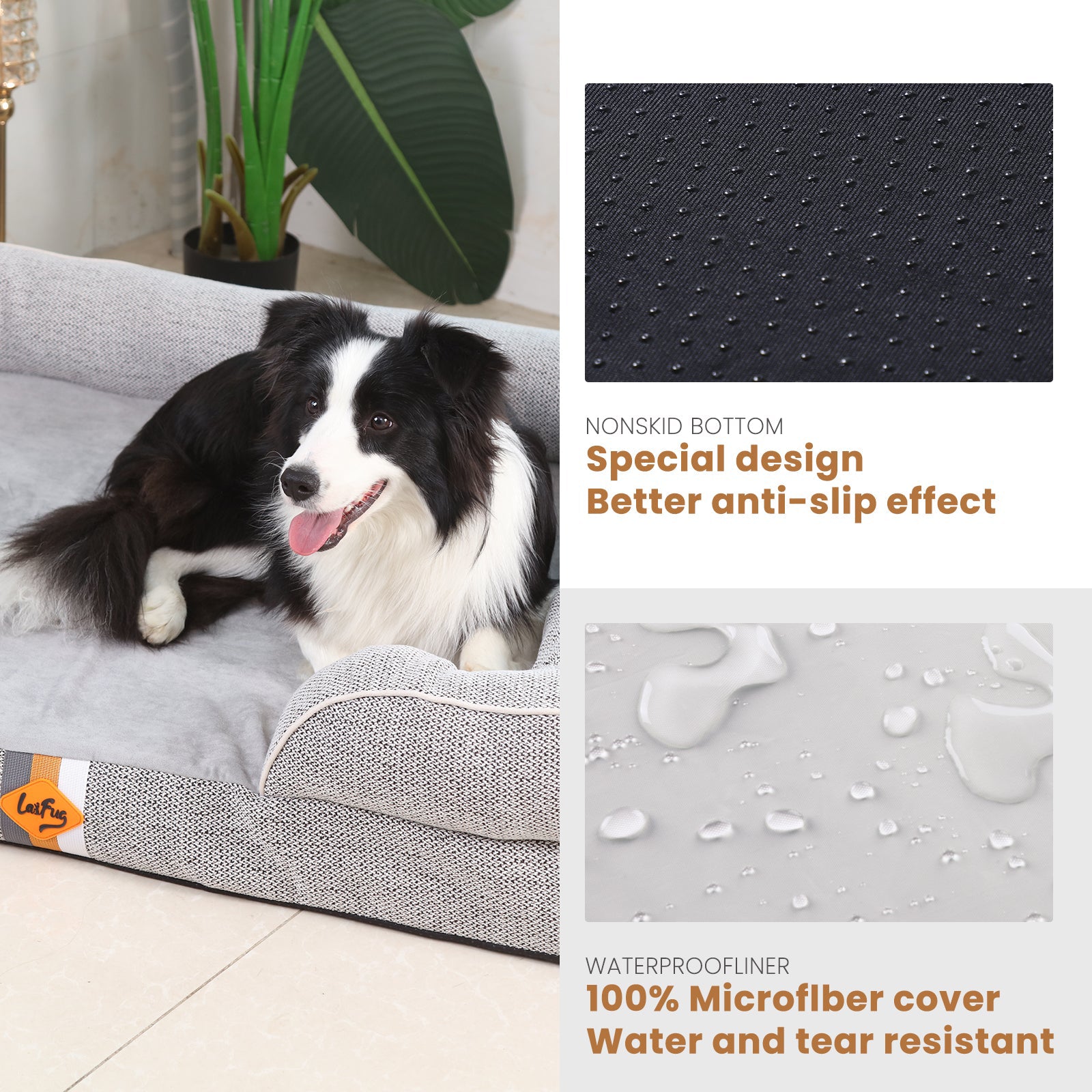 Canapé orthopédique pour chien en mousse à mémoire de forme de grande taille de Laifug