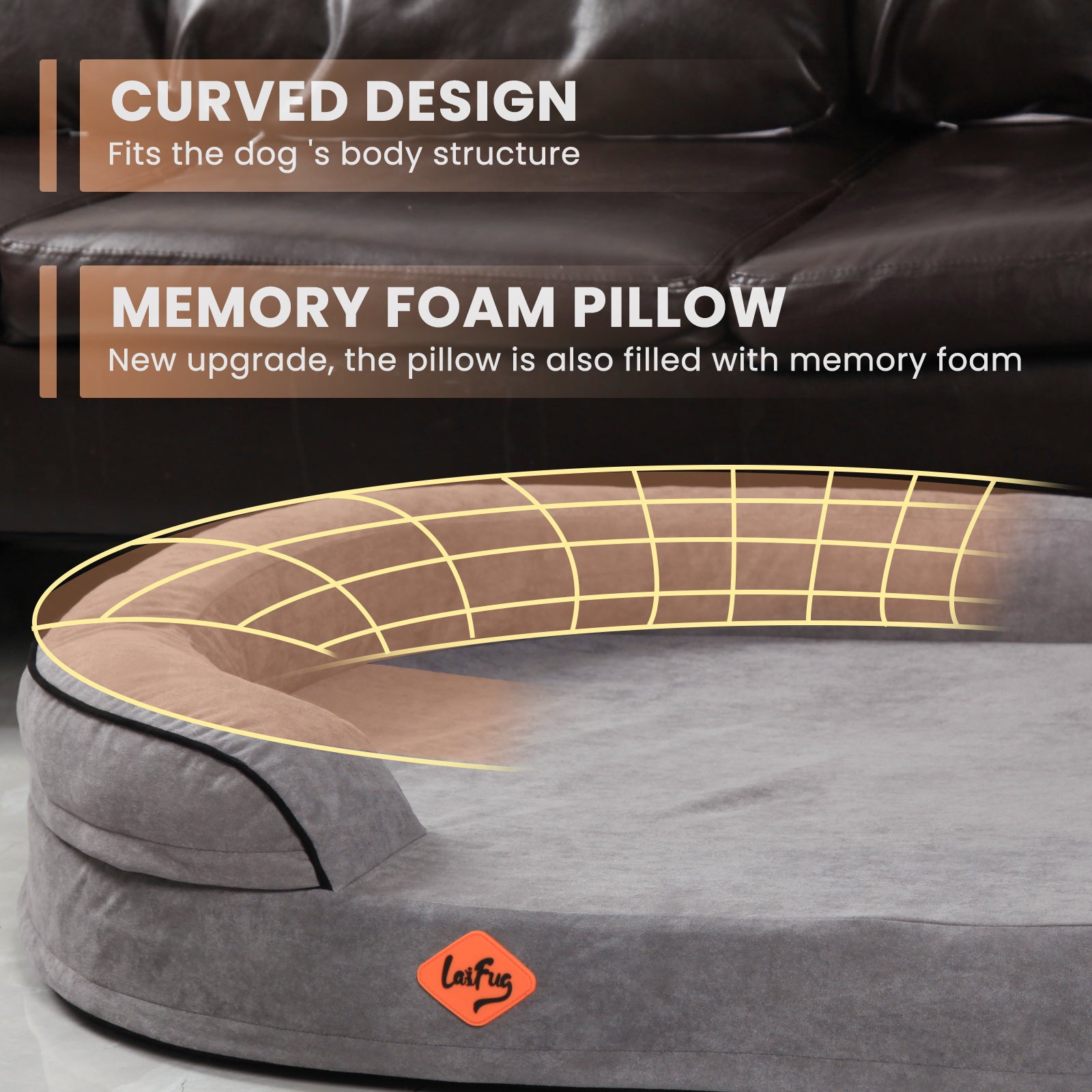 Lit ovale pour chien en mousse à mémoire de forme Laifug