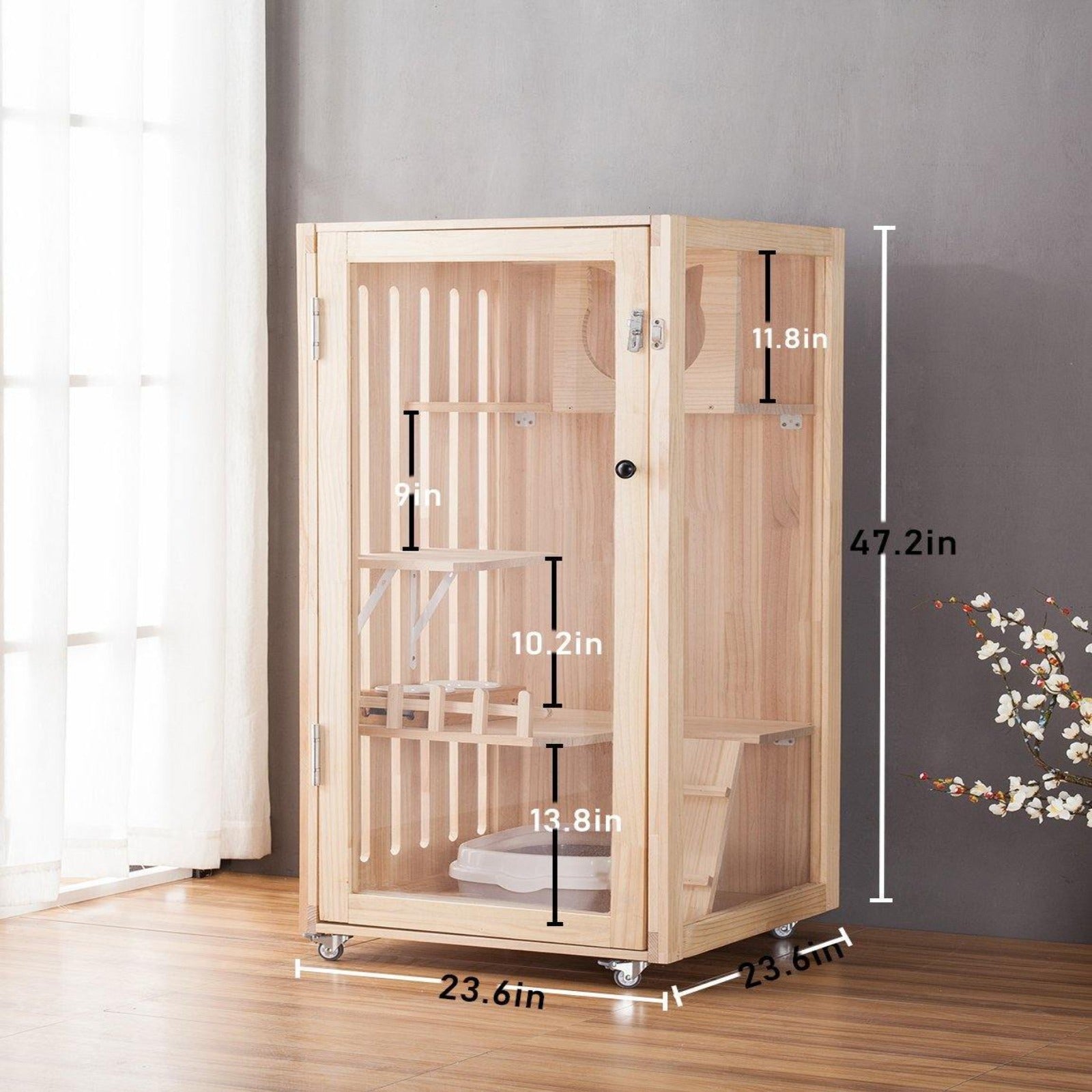 LaiFug Luxury Indoor Cat Villa – Solid Pine Wood Multi-Function House