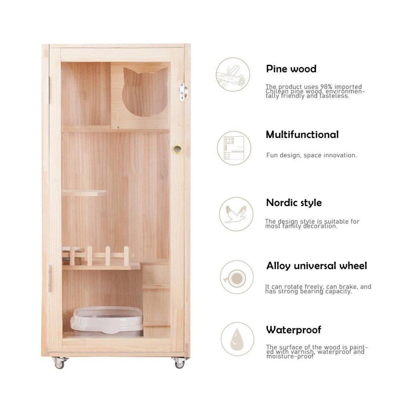 LaiFug Luxury Indoor Cat Villa – Solid Pine Wood Multi-Function House