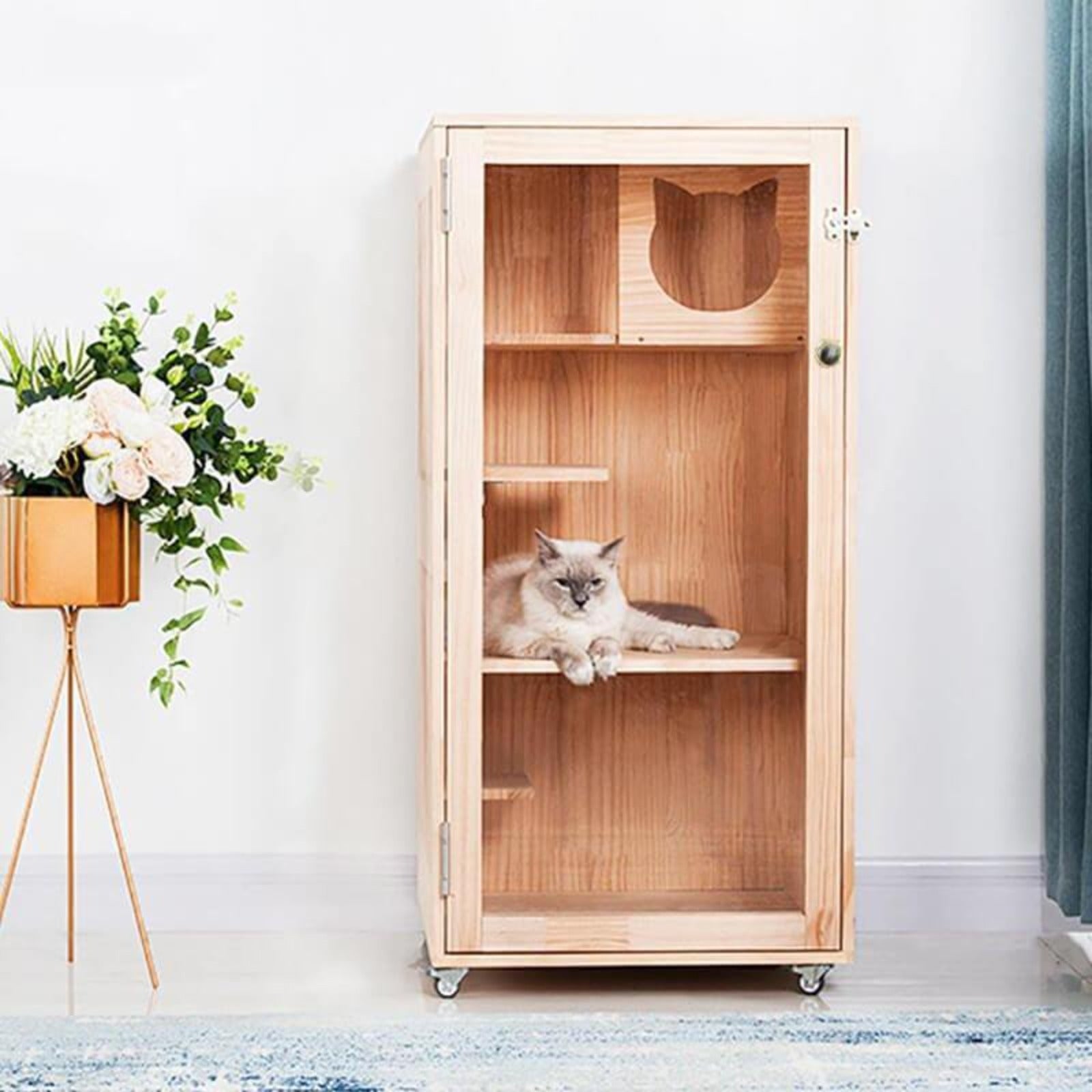 LaiFug Luxury Indoor Cat Villa – Solid Pine Wood Multi-Function House